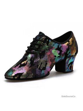 Women's Dance Practice Shoes Ballroom Latin Salsa Swing Cuban Heel Lace-Up